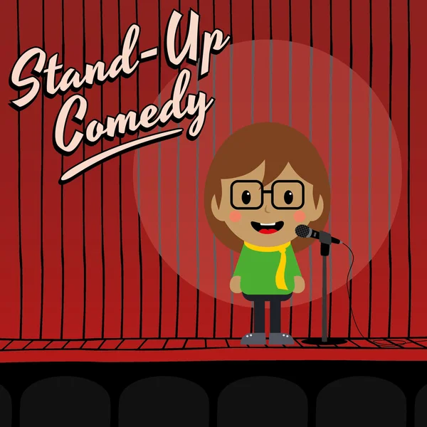 Donna stand up comico cartone animato — Vettoriale Stock