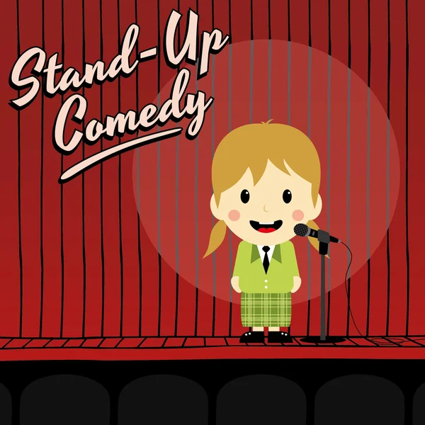 Feminino stand up comediante desenho animado —  Vetores de Stock