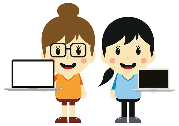 Two women with laptops — Stock Vector