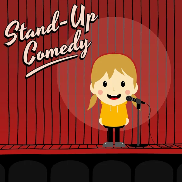 Feminino stand up comediante desenho animado —  Vetores de Stock