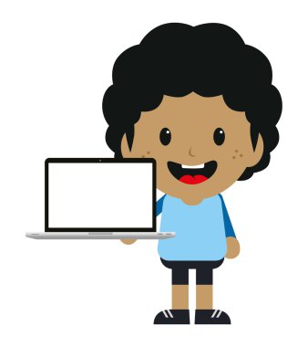 Adam dizüstü karikatür ile