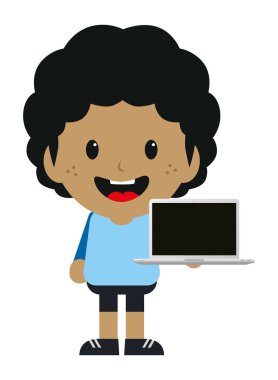 Adam dizüstü karikatür ile