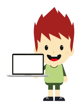 Adam dizüstü karikatür ile