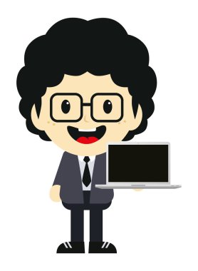 Adam dizüstü karikatür ile