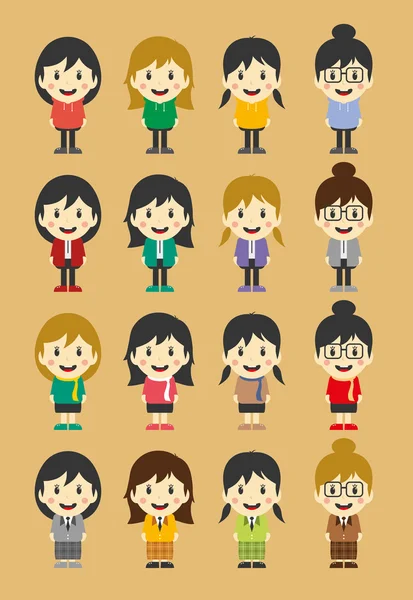 Chica de dibujos animados personaje conjunto — Vector de stock