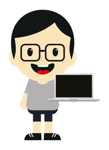 Uomo con computer portatile cartone animato — Vettoriale Stock