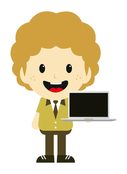 Homme avec dessin animé ordinateur portable — Image vectorielle