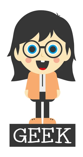 Geek Kız çizgi film karakteri — Stok Vektör