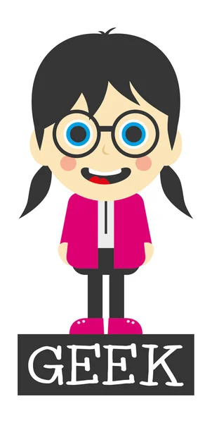 Chica geek personaje de dibujos animados — Vector de stock