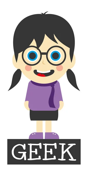 Geek ragazza personaggio dei cartoni animati — Vettoriale Stock