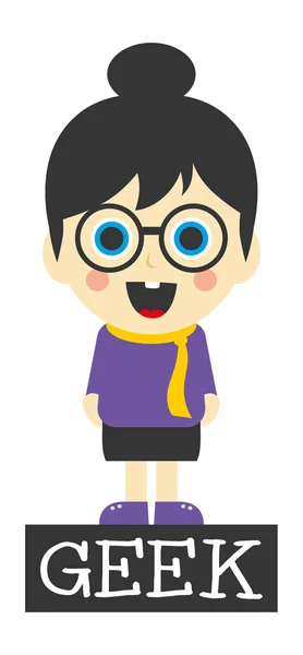 Geek girl cartoon character — Stock Vector