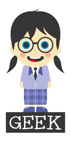 Chica geek personaje de dibujos animados — Vector de stock