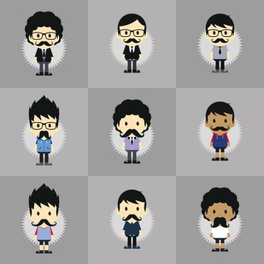 Retro bıyıklı adamlar seti