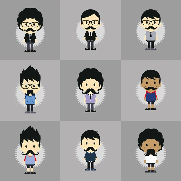 Retro bigote chicos conjunto — Archivo Imágenes Vectoriales