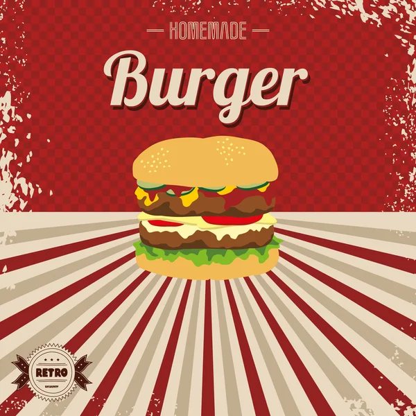 Burger Fast Food Retro-Vorlage — Stockvektor