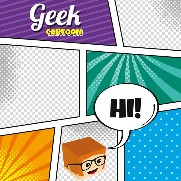 Geek con gafas plantilla de dibujos animados — Vector de stock