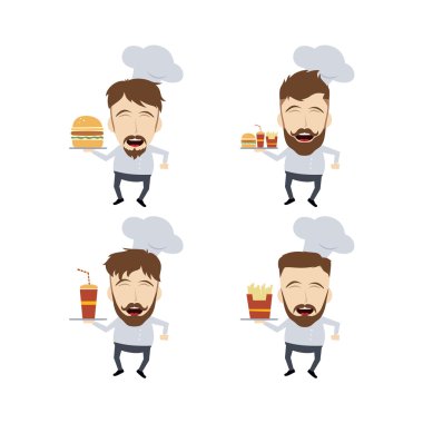 Set of master chef with fast food vector