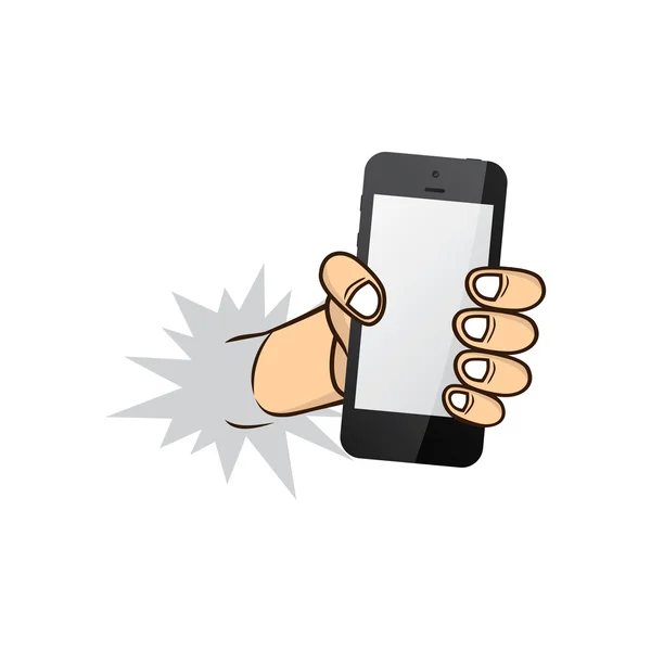 Cartoon hand holding phone — Stock Vector