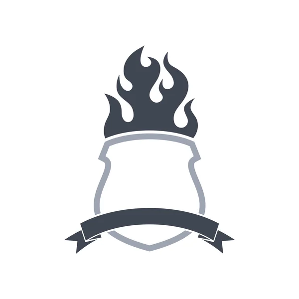 Arte escudo con fuego — Vector de stock