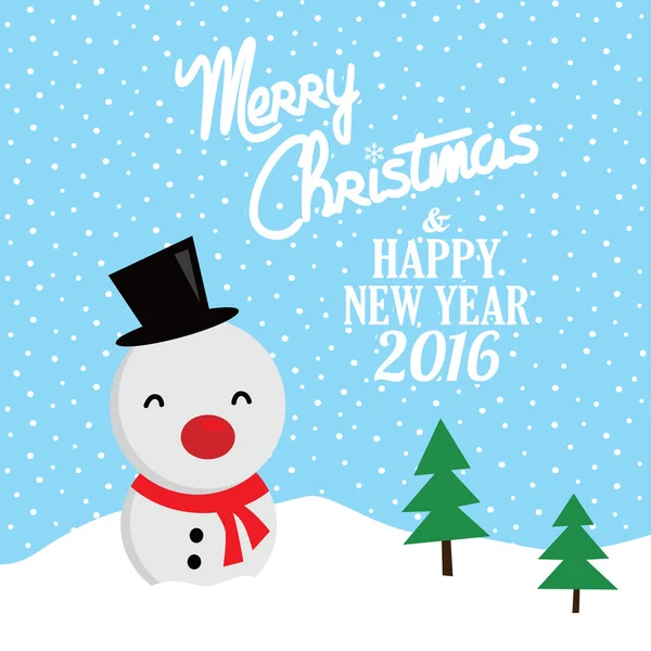 Weihnachten Hintergrund mit Schneemann und Tannenbäumen — Stockvektor