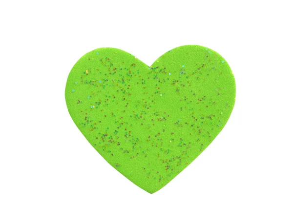 Green Heart Shape Made Foam Isolated White Background Concept Love — Stock Photo, Image