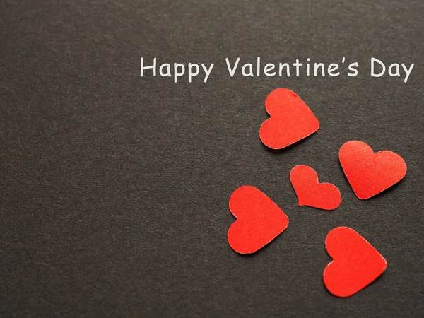 Happy Valentine Day Text Red Hearts Shape Black Paper Background — стоковое фото