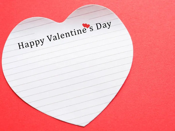 Words Happy Valentine Day White Heart Shaped Post Red Paper — Stock Photo, Image