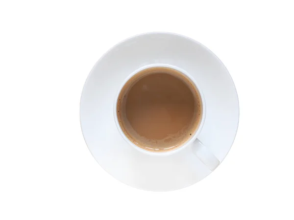 Top View Espresso Hete Koffie Een Witte Kop Schotel Geïsoleerd — Stockfoto