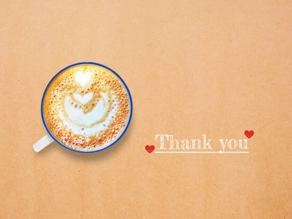 Das Wort Danke Mit Rotem Herz Und Latte Art Tasse — Stockfoto