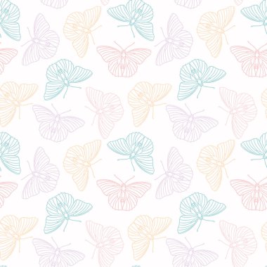 Vektör pastel kelebekler kusursuz tekrarlanmayan şablon arka planı. Renkli pastel kırlangıç kelebekleri.