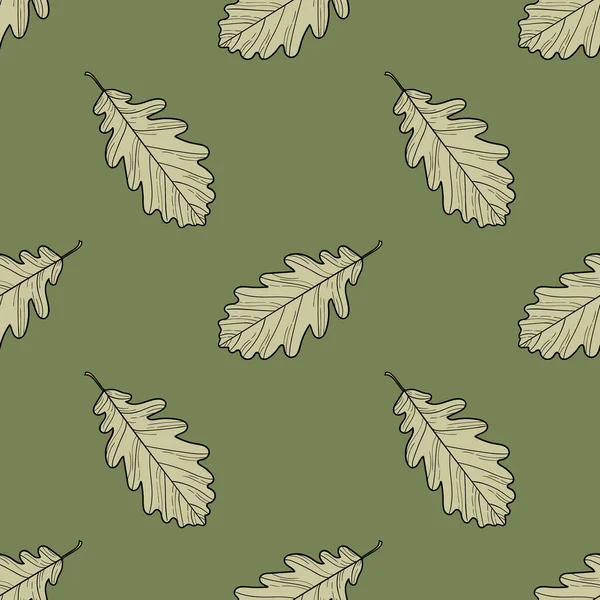 アコーンは緑色のシームレスな繰り返しパターンベクトルの背景を残します ラインアート植物イラスト葉 葉のパターン — ストックベクタ