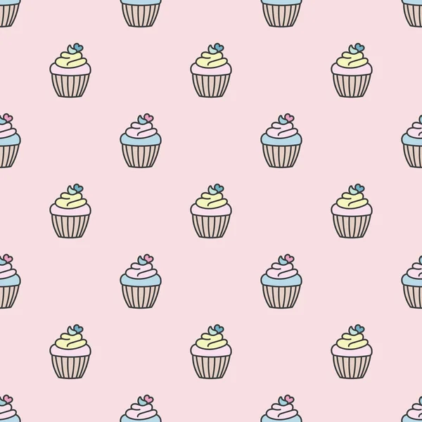 Tatlı pastel kek deseni, el çizimi kekler, pembe kek arkaplan vektör deseni..
