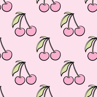 Basit tatlı pastel pembe kiraz tekrar eden vektör arkaplan tasarımı.