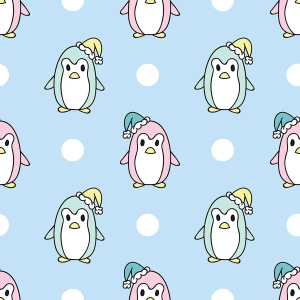 Cute Penguins Cartoon Repeat Pattern Christmas Design Vector Background Cute — Stock Vector