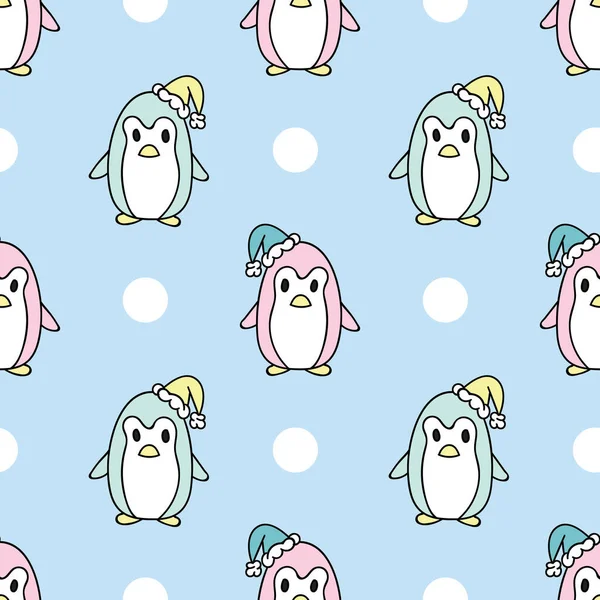 Cute penguins, cartoon repeat pattern Christmas design, vector background. Cute colorful and simple animal winter pattern.