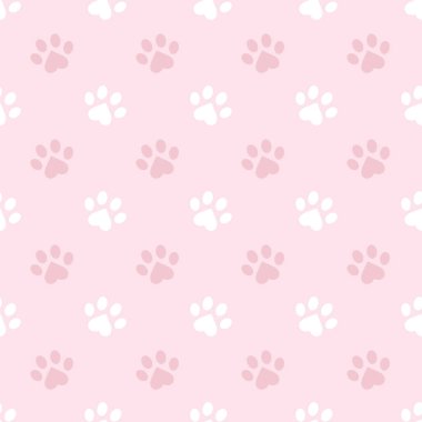 Evcil hayvanlar için pastel pembe pati desenli şirin tekrarlanan vektör arka plan tasarımı. Pençeler ve kalpler. Hayvanımı seviyorum..