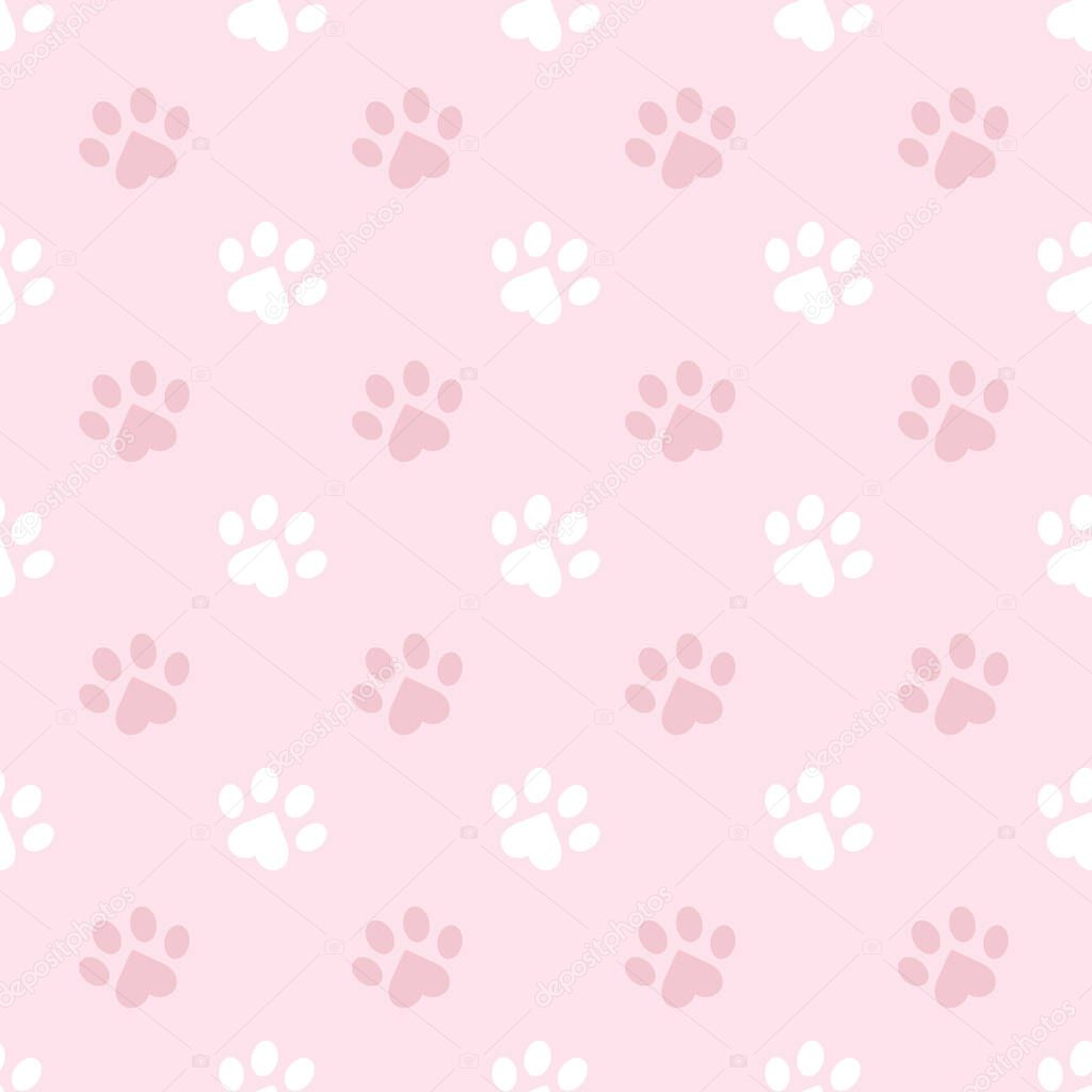Pastel pink paw pattern for pets cute repeat pattern vector background design. Paws and hearts. I love my pet.