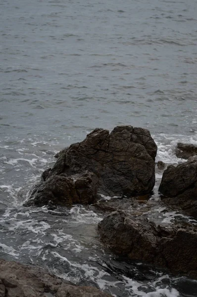 Sea Waves Crashing Rocks Sea Waves Crashing Rocks Storm Sea — Stock Photo, Image