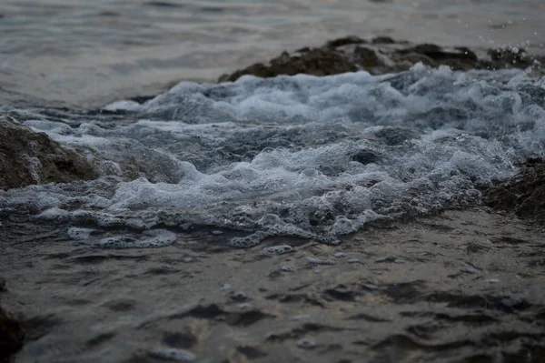 Onde Vicino Acqua Frizzante Onde Macro Vicino Tramonto — Foto Stock