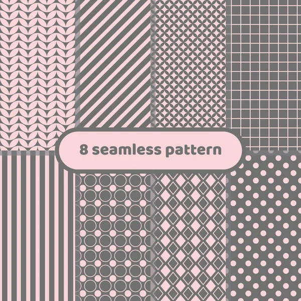 8 pürüzsüz desen pembe ve gri desen seti, desen paketi. Geometrik desenler.
