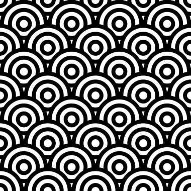 Art deco tarzında çakışan kabukların kusursuz klasik desenleri. siyah ve beyaz