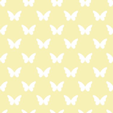 Sarı ve beyaz kelebek kusursuz bir şekilde tekrar ediyor. Siluet kelebeği. Vektör arkaplanı.