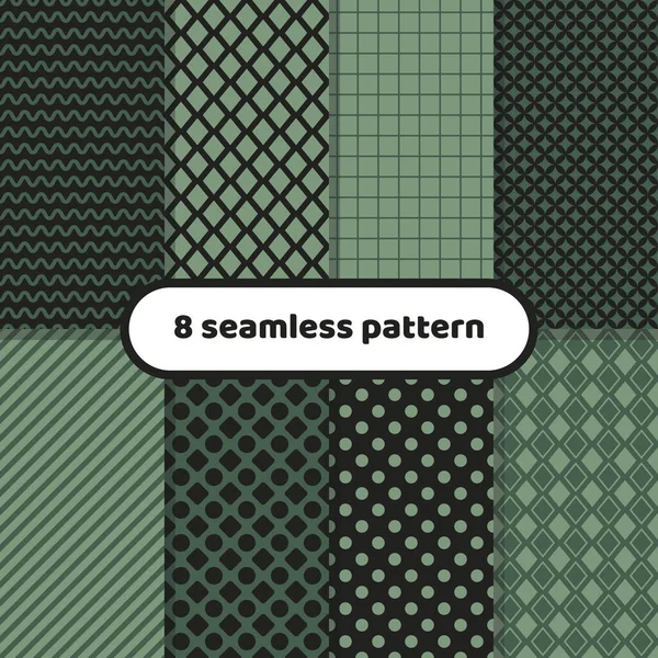 Schwarz-grüne Mustersätze, geometrische abstrakte Muster. — Stockvektor