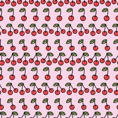 Kusursuz vişneli arka plan. Vektör çizimi. Desen arkaplan örneklerini tekrarla.
