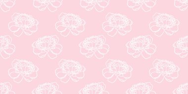 Pembe ve beyaz şakayık pürüzsüz tekrar desenli arkaplan, basit vektör çiçek tasarımı.