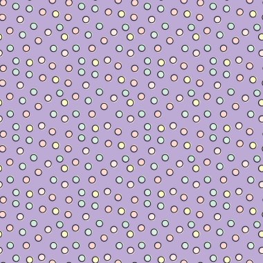 Dağılmış renkli daireler, mor arkaplan, pürüzsüz tekrarlanan desen örneği.