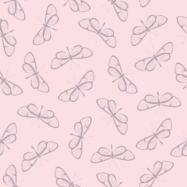 Бабочка Бесшовный Повторяющийся Узор Векторный Фон Пастельно Розовый Рисунок — стоковый вектор