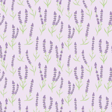 Lavanta çiçekleri mor vektör pürüzsüz desen. Güzel menekşe lavanta retro arka planı. Işık arkaplan yüzeyindeki zarif kumaş desen tasarımı.
