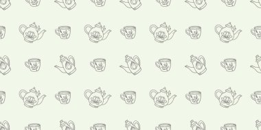 Çaydanlıklar pürüzsüz tekrarlanan şablon arka plan vektörü, çiçekli çaydanlıklar pürüzsüz desen.