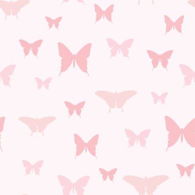 Pembe kelebek kusursuz tekrar desen tasarımı, vektör tekrar, rastgele kelebek silueti.